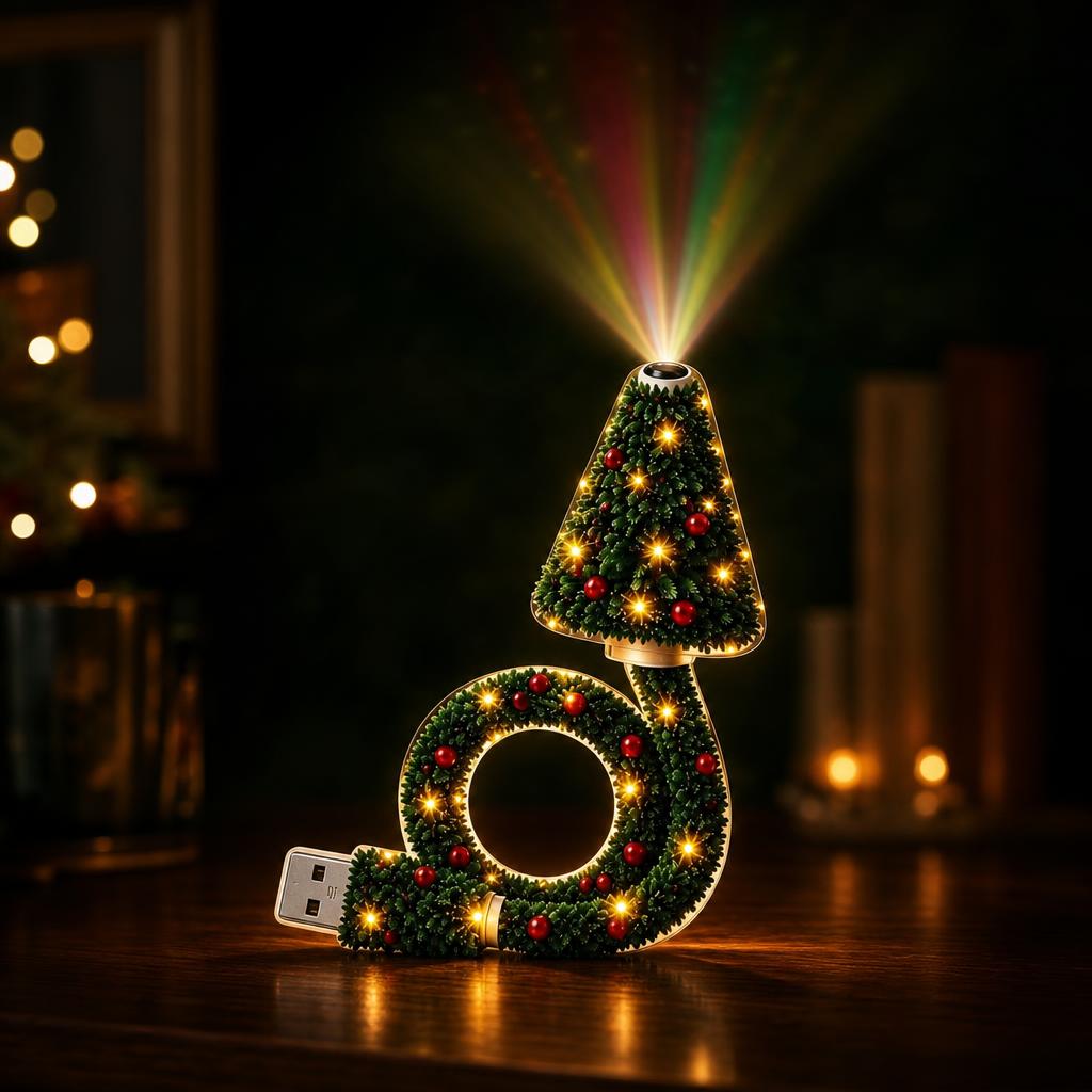 Árbol Mágico encendido proyectando luz hacia el techo