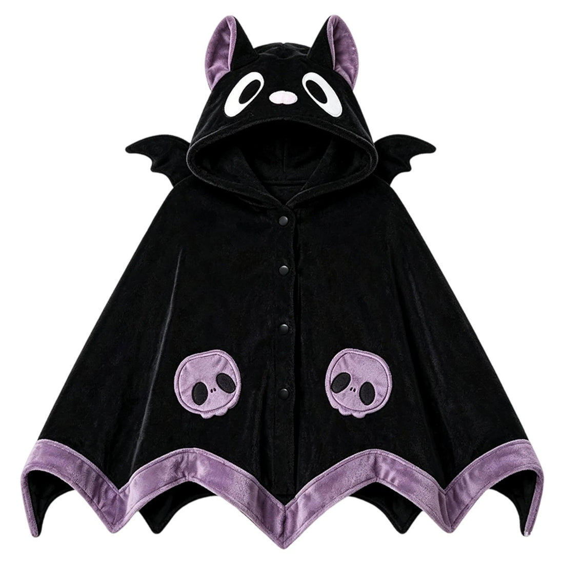 Manta con capucha de murciélago negra y lila