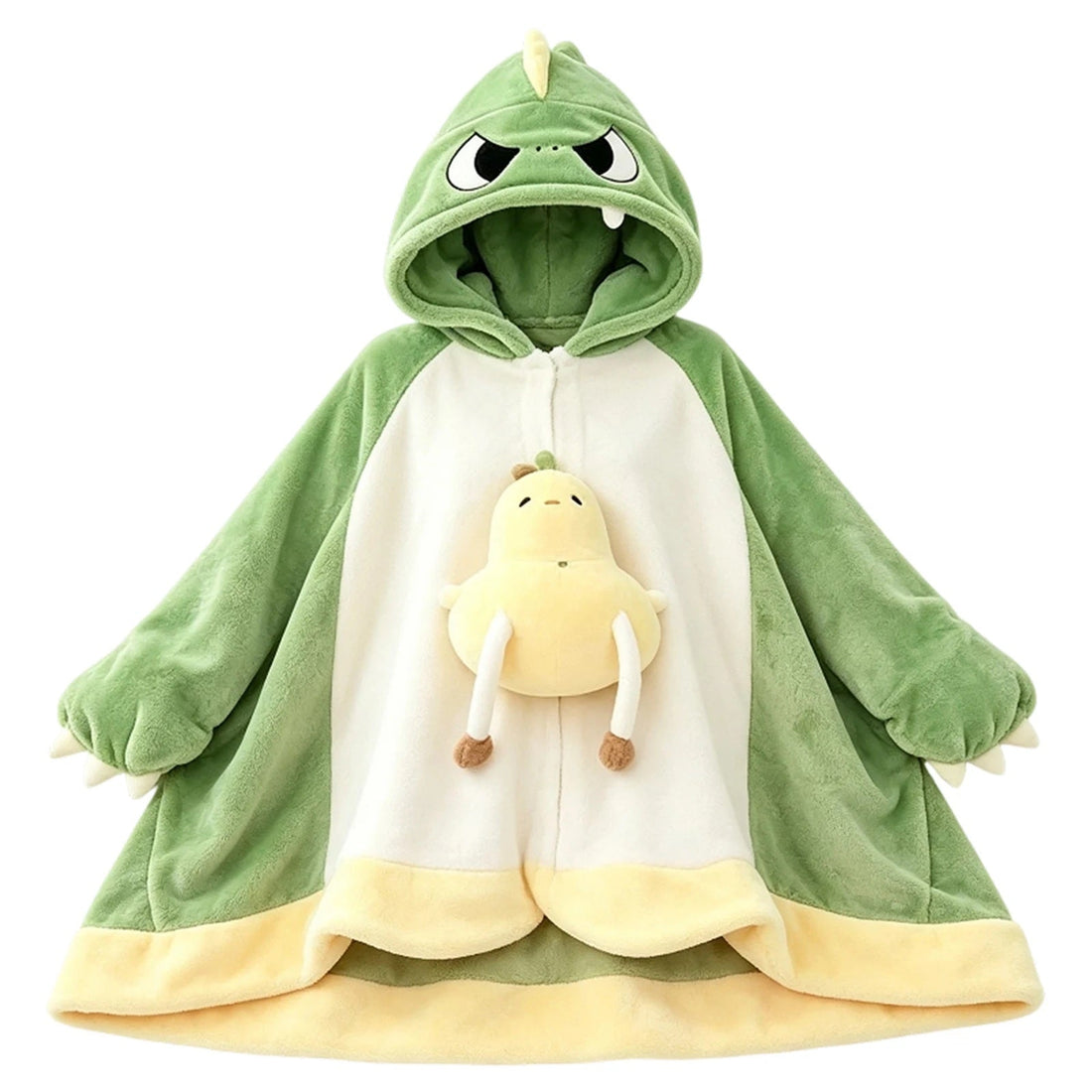 Manta con capucha de dinosaurio verde con peluche